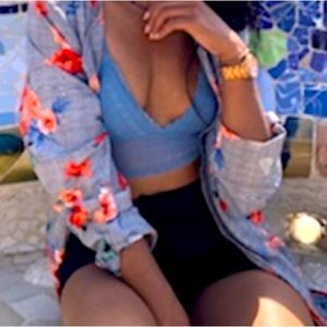 Light Blue Bralette with Lace Overlay